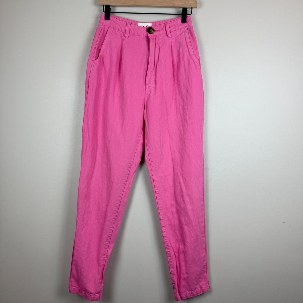 Rollas Jeans Women's 25 Pink Denim Linen Blend Tapered‎ Leg Retro High Rise